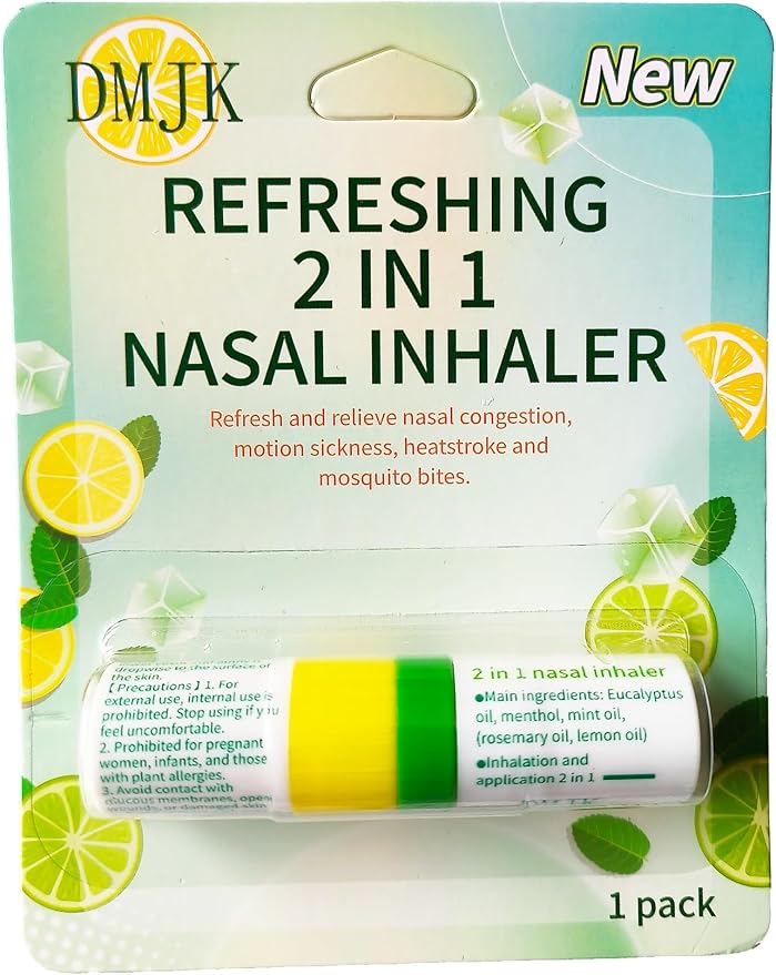 Zonebutton Nasal Inhaler Stick Pack of 3, Aromatherapy Essential Oil Inhaler with Menthol & Mint, Cooling Herbal Scent for Daily Refresh, Focus, Home, Work & Travel(Lemon)