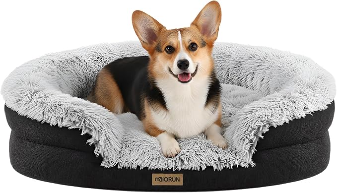 Fluffy Orthopedic Dog Beds Large Sized Dog, 36" Bolster Sofa Bed | Soft plush faux fur,lowered entry,washable cover,waterproof liner,claming dog couch for x-large dogs,supportive bolster