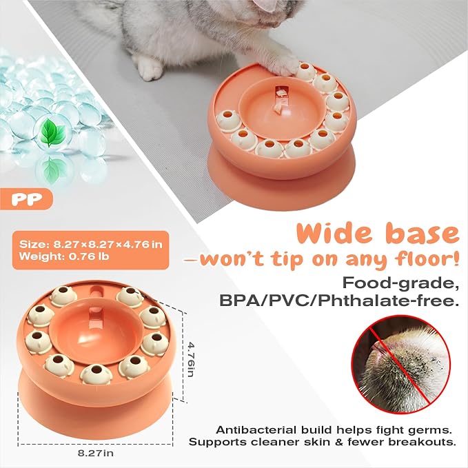 KADTC Cat Puzzle Toy Slow Feeder Bowl for Fast Eater, Kitten Enrichment Toy | 15° Base Eases Deep Stooping, Keeps Chins Cleaner; Daily Brainwork Fights Boredom, Curbs Overeating, Supports Weight Control.