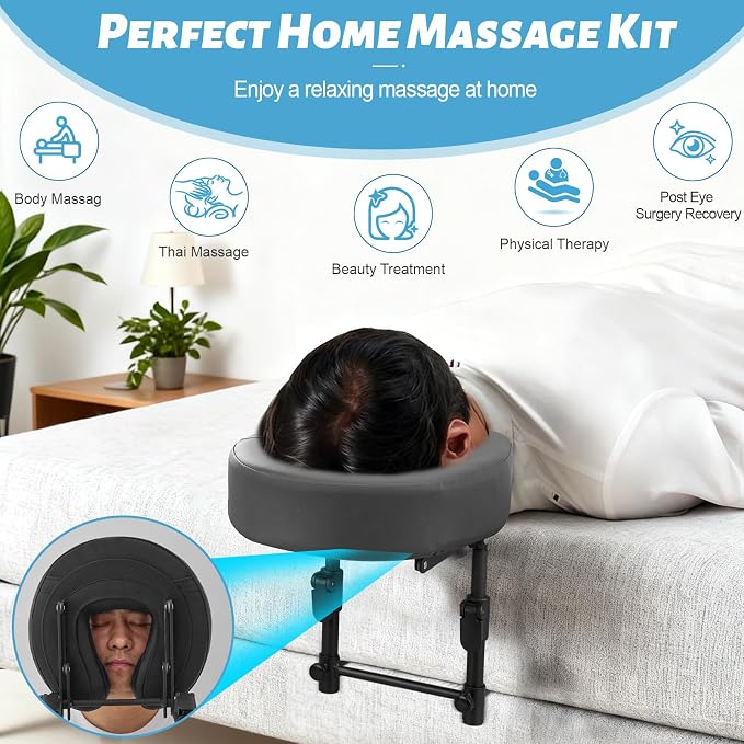 Massage Headrest for Bed, Adjustable Massage Face Cradle at Home, Portable Bed Massage Head Holder, Massage Table Head Rest for Salon Spa, Face Down Pillow After Eye Surgery, Dark Gray