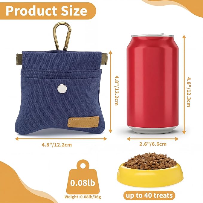 Dog Treat Pouch for Pet Training, Carabiner & Magnetic Buckle, Navy