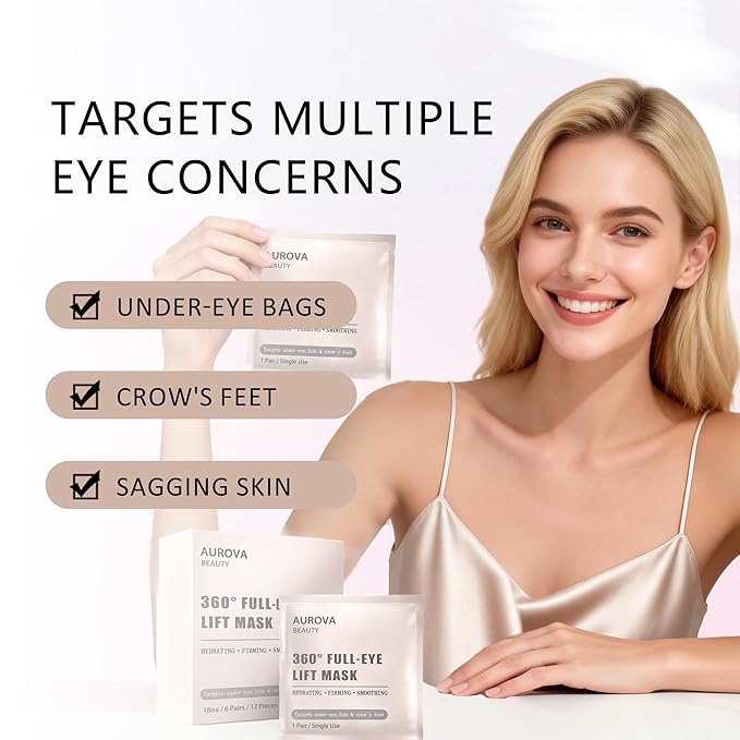 Aurova Beauty Eye Mask, Eye Mask with Bio-Collagen Peptide Complex & Vitamin C (1Set/12 Patch)