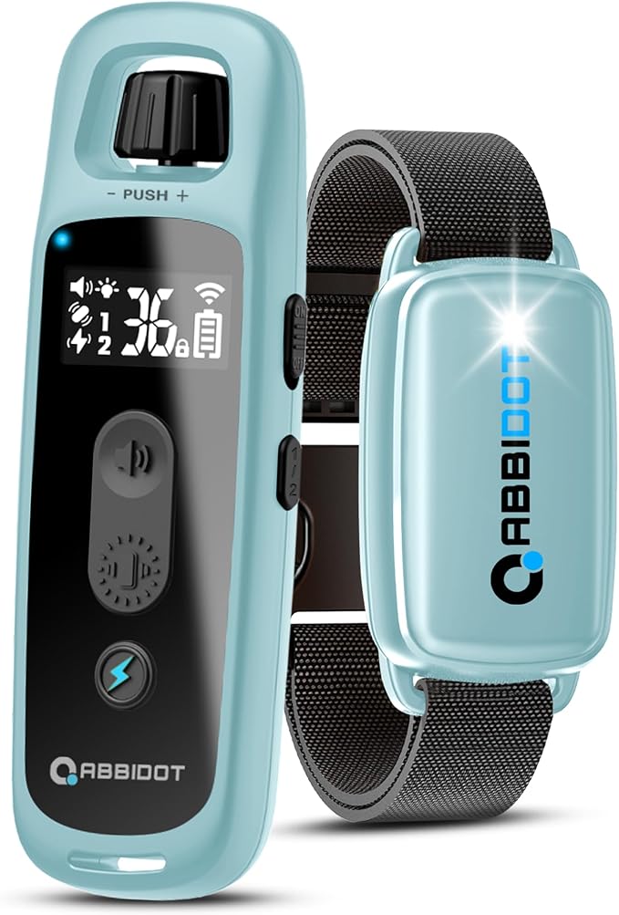 ABBIDOT Shock Collar for Dogs, 3300 FT Dog Training Collar with Remote, IPX7 Waterproof with 4 Training Modes, Rechargeable E-Collar for All Breeds (15-120 lbs) (Light Blue, 1 Collar)