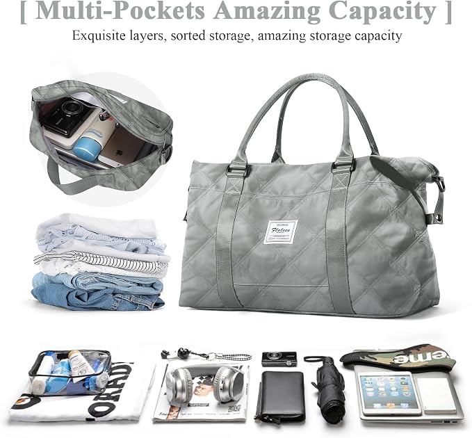Travel Duffel Bag, Carry On Overnight Weekender Bags for Women | Travel Bag with Wet Pocket & Trolley Sleeve, For Spirit Airlines 18x14x8 Personal Item Bag