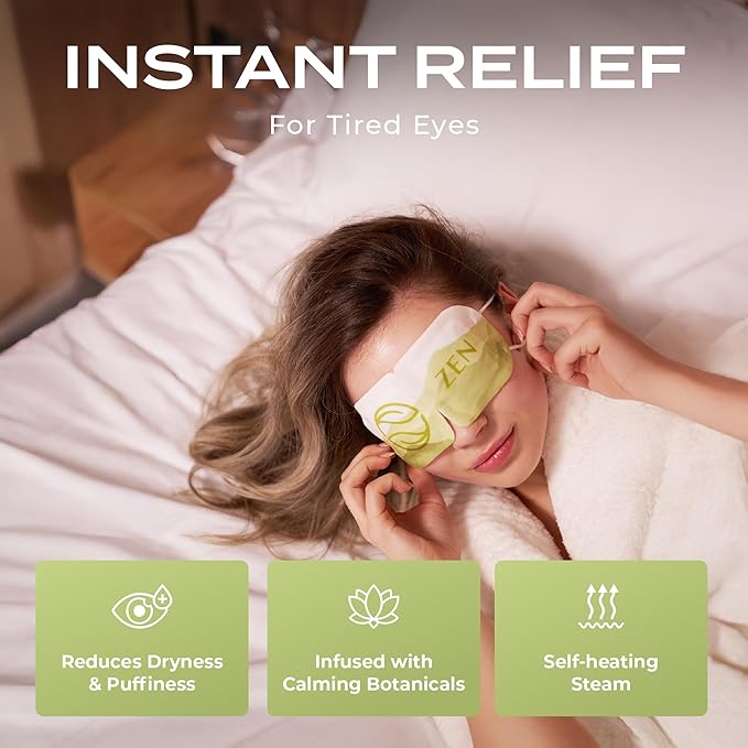 Body Restore Heated Eye Mask for Dry Eyes 5 Pack - Boo Basket Stuffers for Women, Self Heating Warm Compress, Christmas Stocking Stuffers, Birthday Gifts, White Elephant, Relaxation - Green Tea