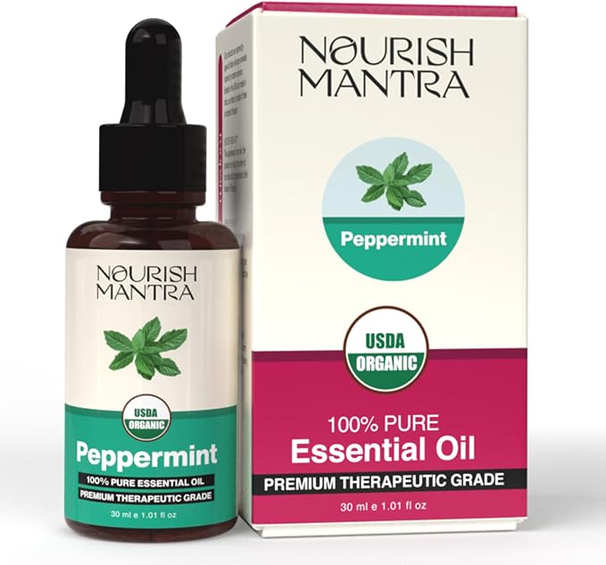 Nourish Mantra Organic Peppermint Essential Oil for Massage, Aromatherapy & Skin | 100% Pure, USDA Certified Organic Peppermint Essential Oil | Perfect for Diffuser, Home & Car