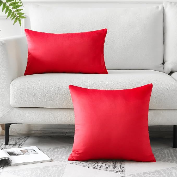 Artscope Luxury Velvet Pillow Covers Decorative Square Pillowcases Soft Solid Cushion Cases for Couch Sofa Bedroom Car Decor 22x22 Inch Red