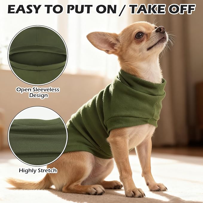 Cat Sweater Warm Fleece Pet Clothes for Cats Only | Soft Cat Vest Puppy Hoodie Coat, Fall Cold Winter Sweatshirt Pullover Clothing also for Small Dogs, Army Green L