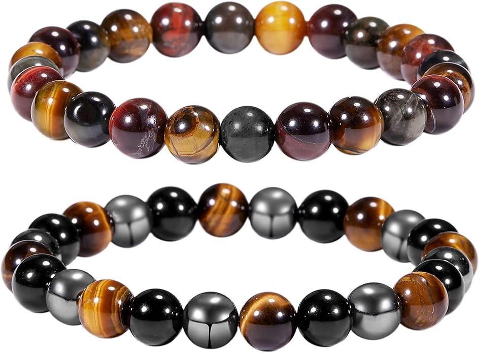 Bivei Natural Gemstone Semi Precious Healing Crystals Handmade Stretchy Round Beads Bracelet,Stocking Stuffers for Women Enhance Positive Energy