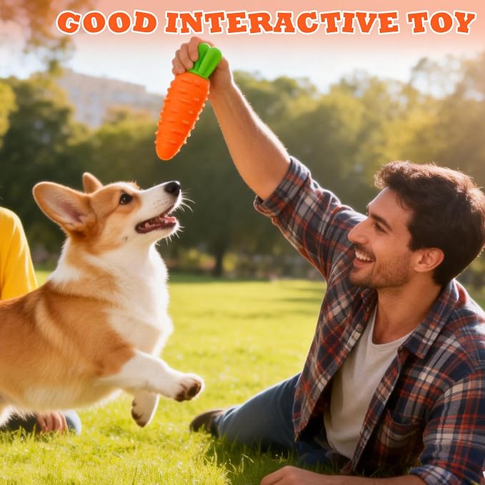 DAMAH Dog Squeaky Chew Toys for Aggressive Chewers, Rubber Carrot Dog Toys for Training and Cleaning, Durable Interactive Tough Dog Toy for Puppy Medium Dogs
