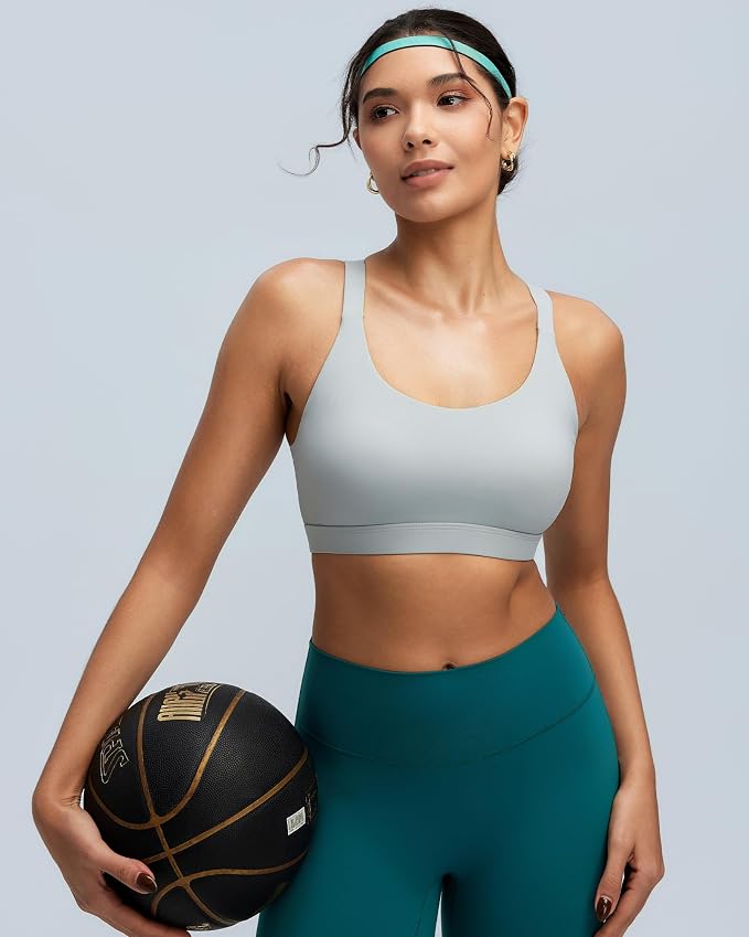 RUNNING GIRL Sports Bras for Women,Light Impact Molded Cup Strap Sports Bra with Sewn in Pads,Best for A-C Cup