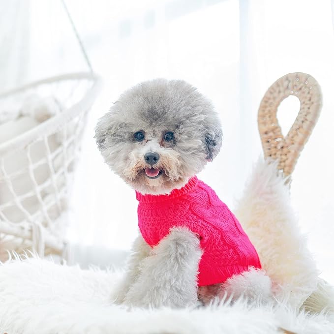 Mihachi Turtleneck Dog Sweater - Winter Coat Apparel Classic Cable Knit Clothes with Leash Hole for Cold Weather, Ideal Gift for Pet in New Year