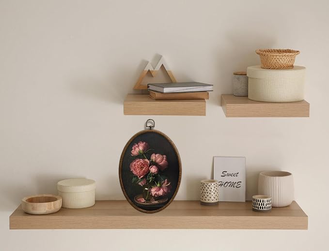 Moody Pink Peony Oval Wall Art, Vintage Dark Pink Peonies Oval Framed Wall Art, Waterproof Floral Cottage Core Home Decor for Western Farmhouse Bedroom Living Room, Home Retro Decor Products, 22
