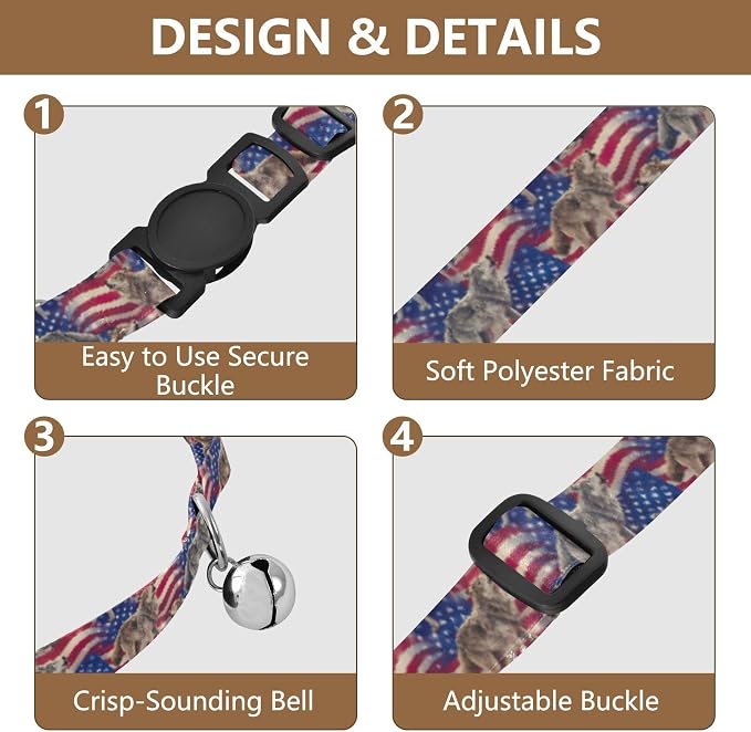 Wolves American Flag Blue Cat Collar 2 Pack Soft Polyester Pet Collar Adjustable 10.6 to 17.1 Inches