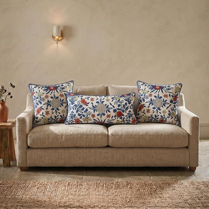patdrea Designer Vintage Linen Throw Pillow Cover,12"x28",Set of 2-Ivar A | Decorative Pillow Cover,Blue and White Floral Pattern,Pillow Case for Couch Living Room Bedroom Sofa Outdoor