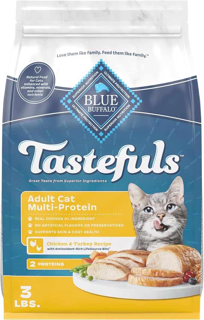 Blue Buffalo Tastefuls Chicken & Turkey Multi-Protein Dry Cat Food, 3 lb | Two Premium Proteins, Finest Natural Ingredients
