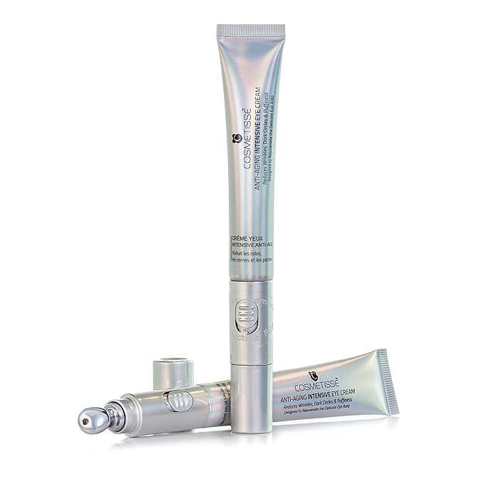 Cosmetisse Intensive Eye Cream with Vibrating Metal Applicator, Snail Secretion Filtrate, Shea Butter & Vitamin E, Helps Reduce the Appearance of Dark Circles, Puffiness & Fine Lines (0.68floz/20ml)