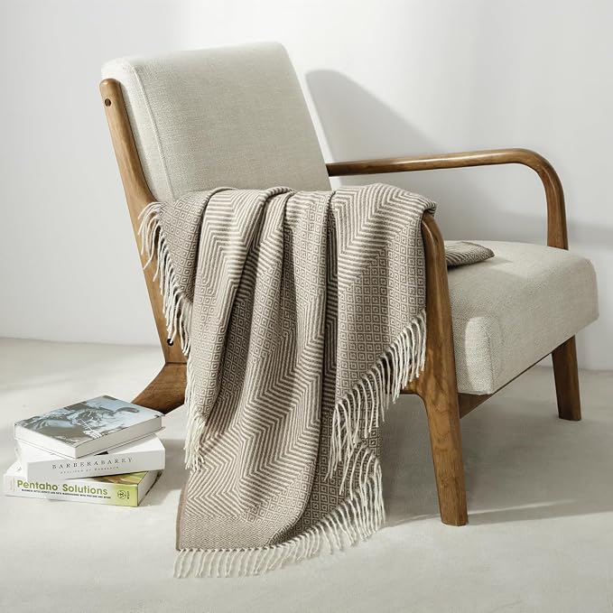 CREVENT 50"X60" Farmhouse Breathable Soft and Warm Classic Throw Blanket for Sofa Couch Bed, Faux Cashmere Home Decoration Throw with Tassles (Coffee)