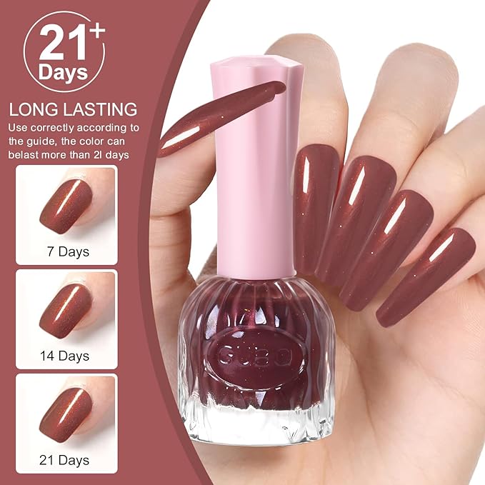 Major Dijit Quick Air Dry Nail Polish Glitter Rosy Brown Regular Nail Polish Non UV Gel Hema 0.34 fl oz.