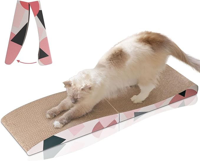 ComSaf Foldable Cat Scratcher Bed, Cardboard Scratch Pad for Indoor Cats | Cat Scratching Board, Wavy Lounger Shape, Foldable Design, Furniture Protection, Indoor Floor Use, Claw Care