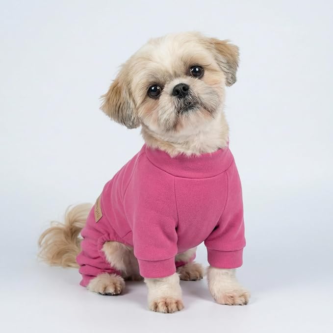 Fitwarm 2 Pack Lightweight Fleece Dog Pajamas, Warm Winter Clothes for Small Dogs Girl, Cozy Pet Onesie with Feet, Medium Violet Red, Light Pink, XL