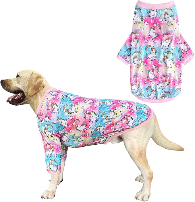 Dog Colorful Unicorn T Shirts Rainbow Pattern Printed Pet Shirt Softable Pajamas for Large Dog (XL,Colorful)