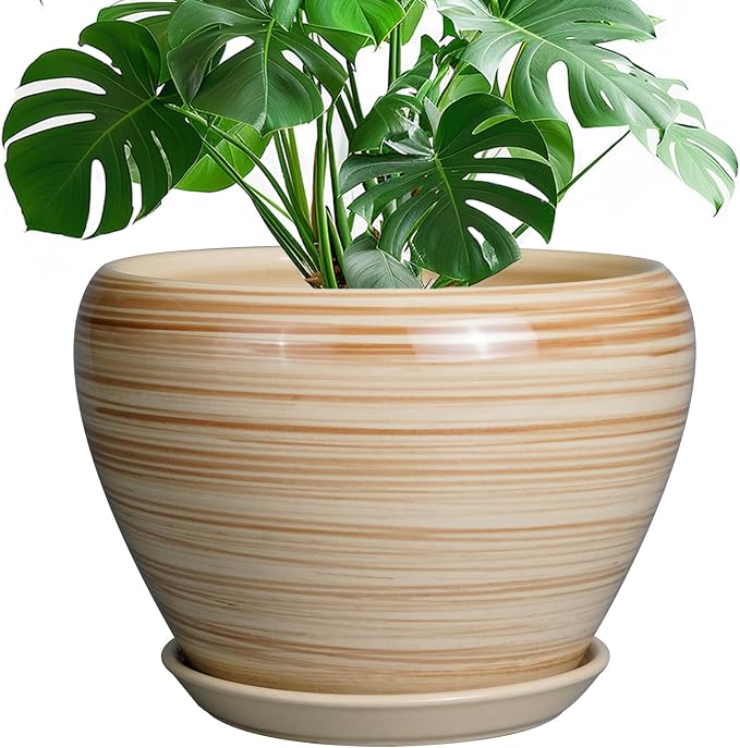 Ceramicfor Ceramic Pot for Plant 10 Inch - Planter for Outdoor Plants Indoor Plant Pot with Drainage Hole Large Planter Round Flower Pot for House Patio Garden Yellow