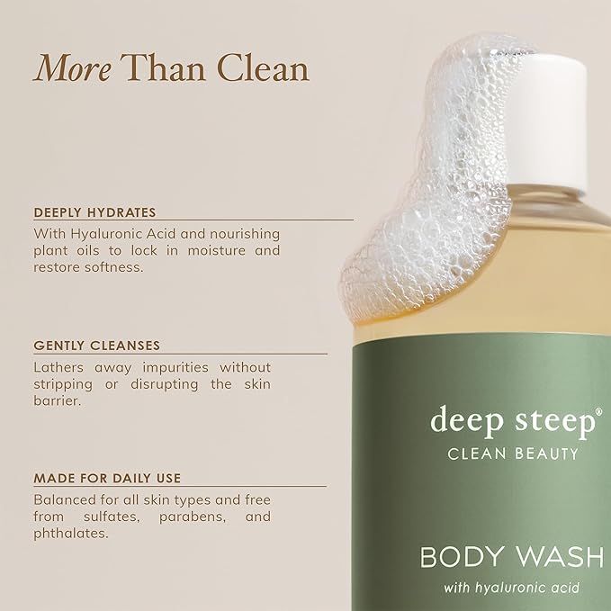 Deep Steep Brown Sugar Vanilla Body Wash, Hydrating Shower Gel with Hyaluronic Acid & Shea Butter for Sensitive Skin, Bodywash for Women & Men, 17 Fl Oz, 1-Pack