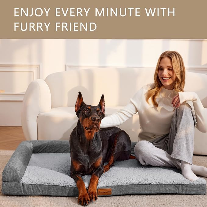 Patas Lague Orthopedic Large Dog Bed Washable Pet Sofa Bed 56''X40''Grey | 2-Sided Bolster Egg-Crate Foam Dog Couch Large Sized Dogs, Waterproof Removable Washable Cover, Nonskid Bottom Pet Crate Mat