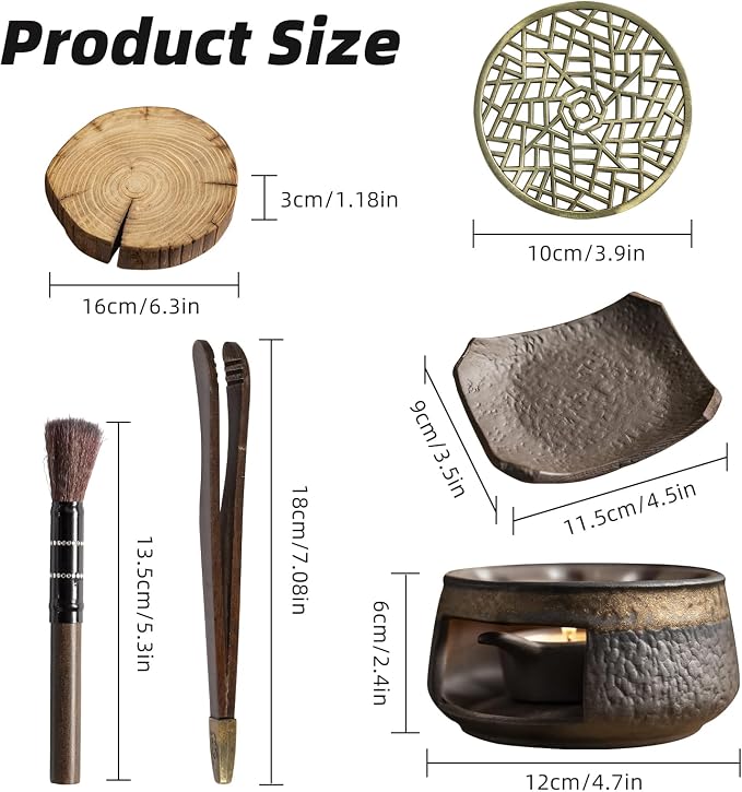 Cedar Aromatherapy Burner & Ceramic Oil Warmer for Home & Office (Heat-Resistant Tile Baking Tray + Stone-Patterned Oven + Old elm Wood mat + Accessories)