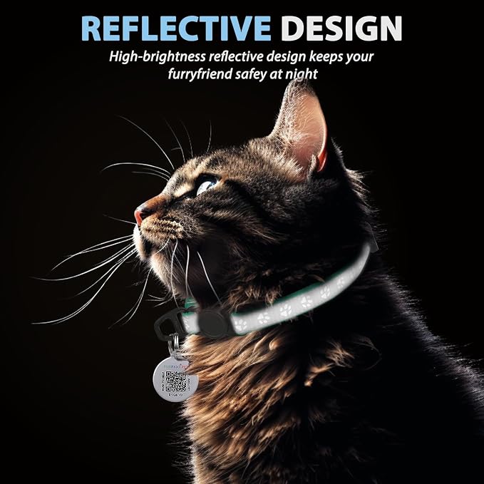 Breakaway Reflective Cat Collar with QR Name Tag & Bell (Mint Green)