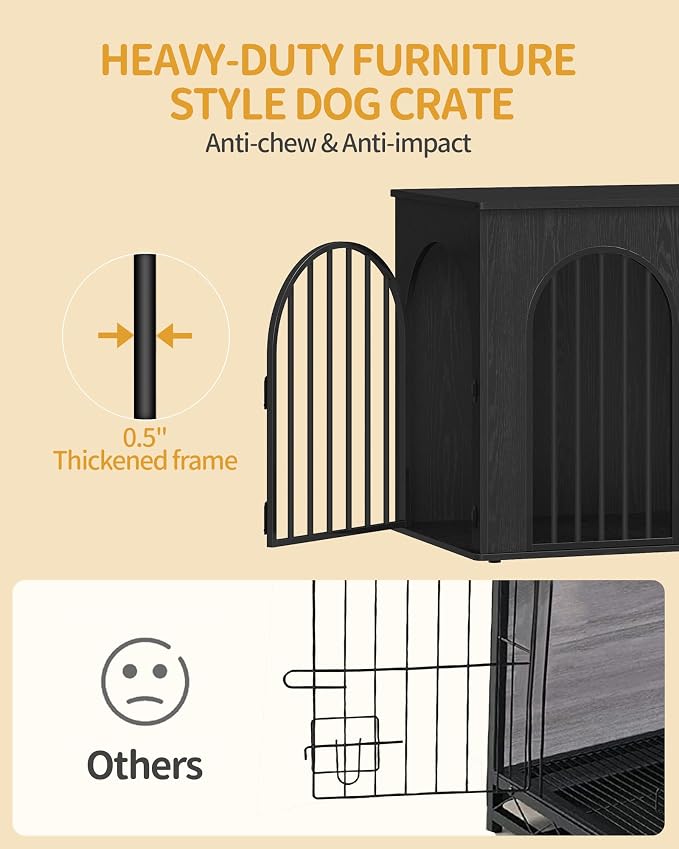 Hzuaneri 46.5'' Dog Crate Furniture,Dog Kennel Indoor for Medium/Large Dogs | Dog Kennel Furniture Wooden Dog Cage Heavy Duty Dog Crate Decorative Pet House End Side Table TV Stand,Black DFC93904B