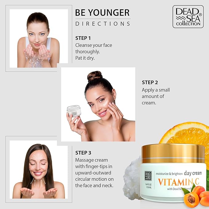Dead Sea Collection Day Cream for Face with Vitamin C, Dead Sea Minerals, and Vitamin E – Anti Aging Nourishing Skin Care Moisturizer to Reduce Wrinkles (1.69 fl. oz)