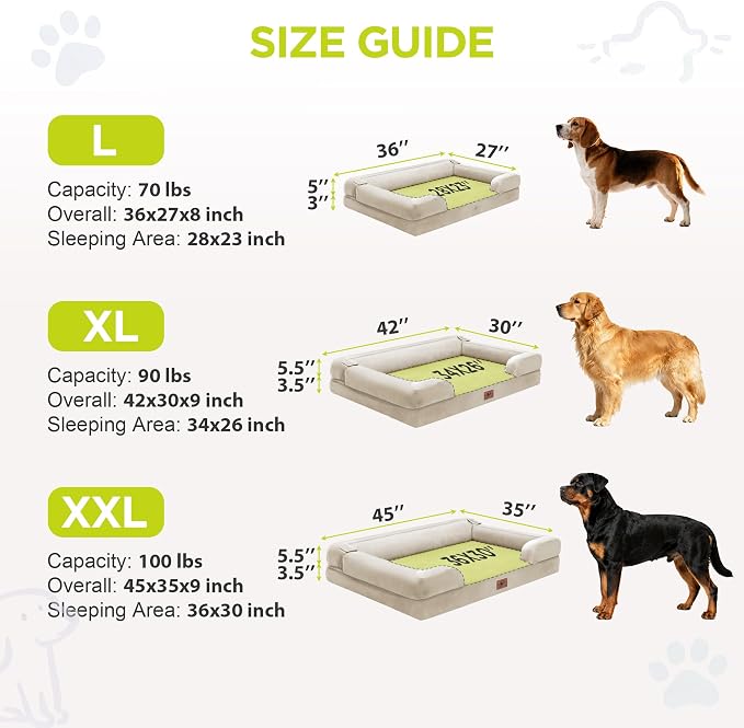 Waterproof Orthopedic Dog Bed for Medium Large Sized Dogs | Memory Foam Pet Bed Sofa with Bolster, Dog Couch with Washable Cover & Non-Slip Bottom, 36x27 Inch, Beige