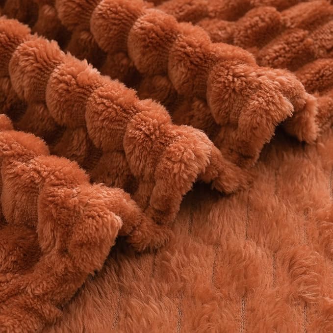 Puncuntex Burnt Orange Throw Blanket 60"×80" Fuzzy 3D Jacquard Decorative | Flannel Fleece Super Soft Plush Cozy Blanket for Couch Sofa Chair Lightweight