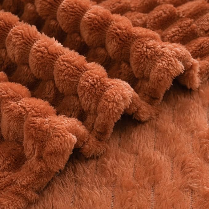 Puncuntex Burnt Orange Throw Blanket 108"×90" Fuzzy 3D Jacquard Decorative | Flannel Fleece Super Soft Plush Cozy Blanket for Couch Sofa Chair Lightweight