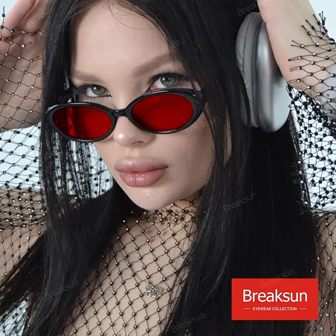 Breaksun Retro Oval Sunglasses for Women Men Fashion Small Oval Sunglasses 90s Vintage Shades