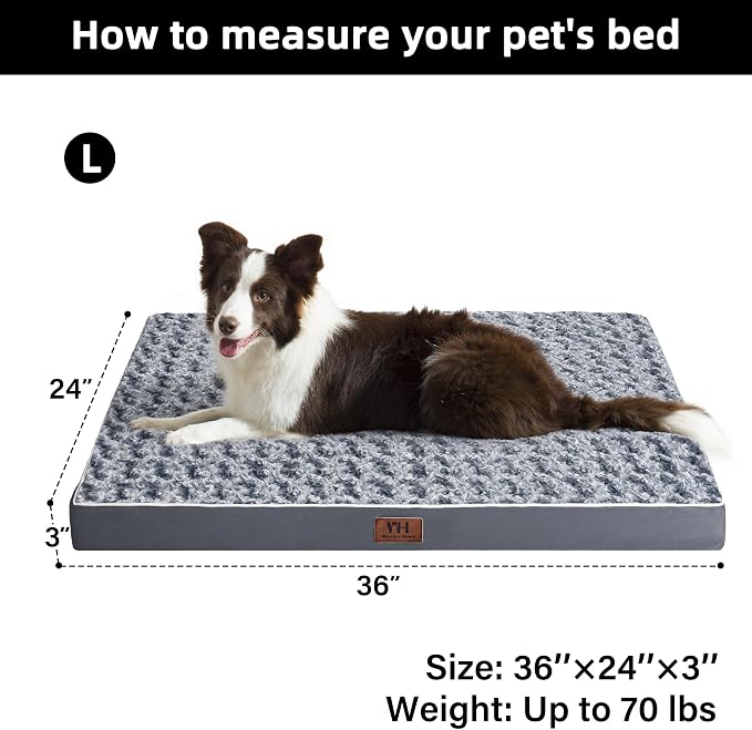 WESTERN HOME WH Orthopedic Dog Beds Large Sized Dog Washable Pet Bed, 36in | Waterproof Liner,Removable Cover,Thick Egg Crate Foam for Joint Support,Nonskid Bottom,OEKO-TEX Certified,Grey,Up to 70 Lbs