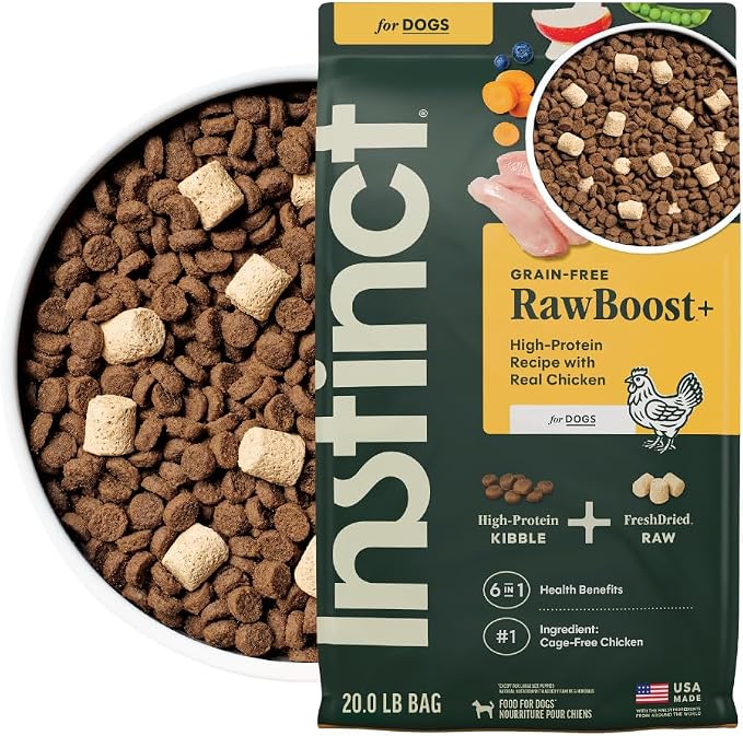 Instinct RawBoost, Dry Dog Food + Freeze Dried, Real Chicken, 20 lb. Bag | High-protein kibble with FreshDried raw bites, cage-free chicken, grain-free recipe, 6-in-1 health benefits