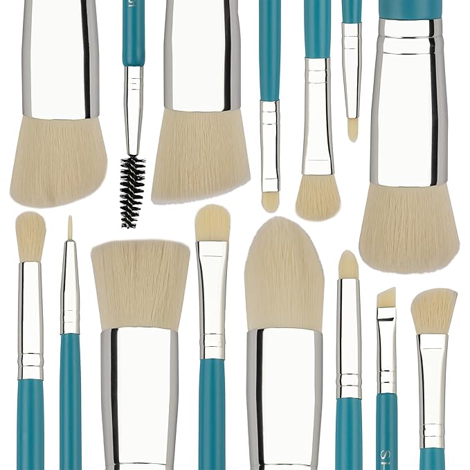 SHANY14 Piece Makeup Brush Set – Elite Cosmetics Brush Collection - Complete Kabuki, Eyes, Face, powder, foundation Makeup Brush Set - Turquoise