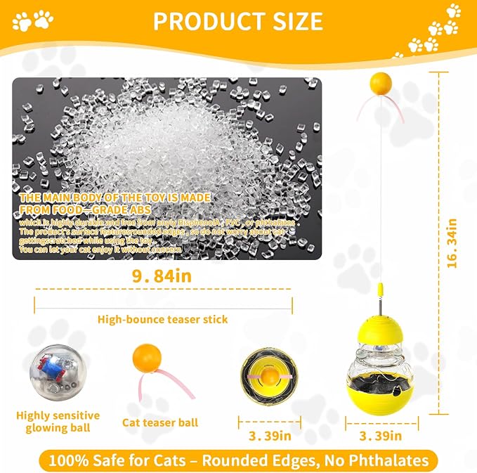 Interactive Wobble Cat Toy Slow Food Treat Dispenser for Cat, Yellow