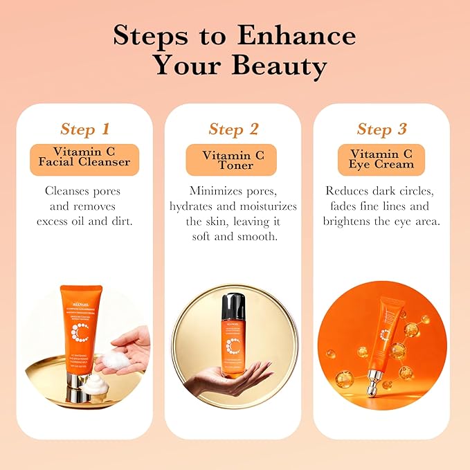 6-Piece Vitamin C Skincare Set for Women, Brightening Face Routine Kit with Lotion & Cream, Anti-Aging & Hydrating Valentine's Gift for Mom, Wife & Her