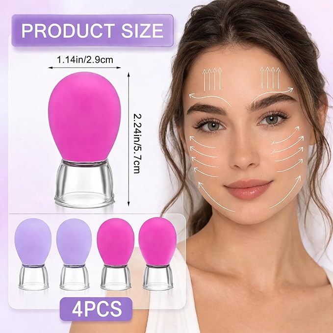 4 Pcs Facial Cupping Set, Silicone Face Cupping Kit for Massage, Eye Face Vacuum Suction Face Massage Cups, Anti Cellulite Cup Massage Tool