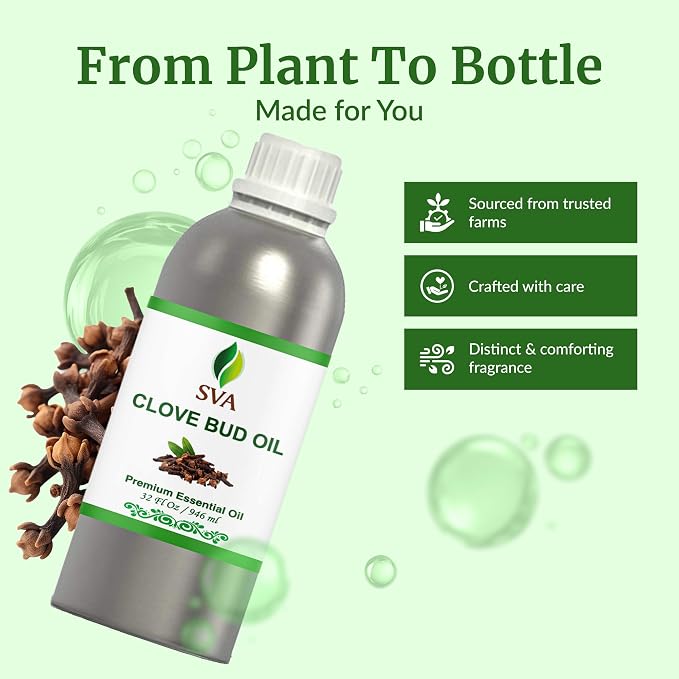 SVA Clove Bud Essential Oil - 32 Fl Oz - for Face, Skin Care, Hair Care, Scalp Massage & Body Massage