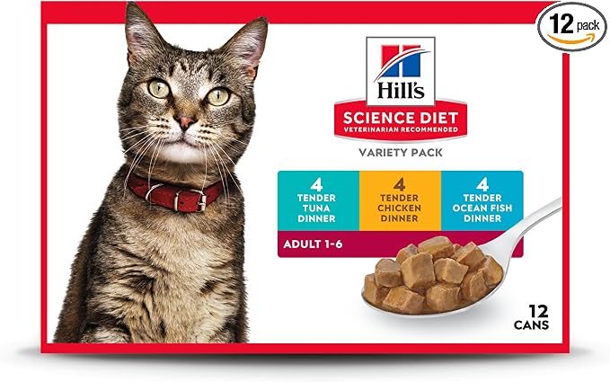 Hill's Science Diet Adult 1-6 Wet Cat Food Variety Pack | #1 Veterinarian Recommended, Chicken, Tuna, & Ocean Fish, 5.5 oz. Cans, 12-Pack