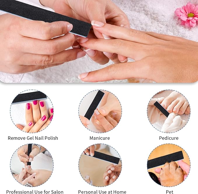 12 Pcs Professional Nail Files, 60/60 Grit Nail Files for Acrylic Nails Gel Nails, Double Sided Emery Board for Nails, Reusable & Washable Coarse Nail File for Home and Salon Use