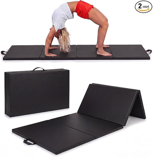 2 Pack Folding Gym Mat for Home Gym & Tumbling, 71''x 24'' High Density Exercise Mat with Carry Handles, Non Slip Gymnastics Mats for Teenages, Yoga, Stretching & Martial Arts