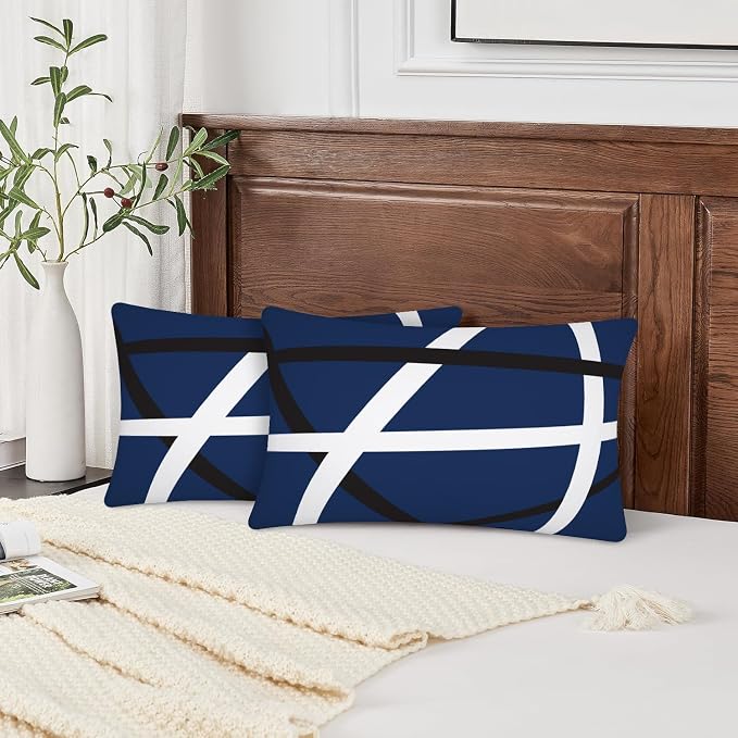 Modern Art Geometric Pillow Cover, Decorative Throw Pillow Covers Blue White Abstract Artwork Cushion Cover for Bedroom Sofa Living Room 12 x 20 Inch Set of 2