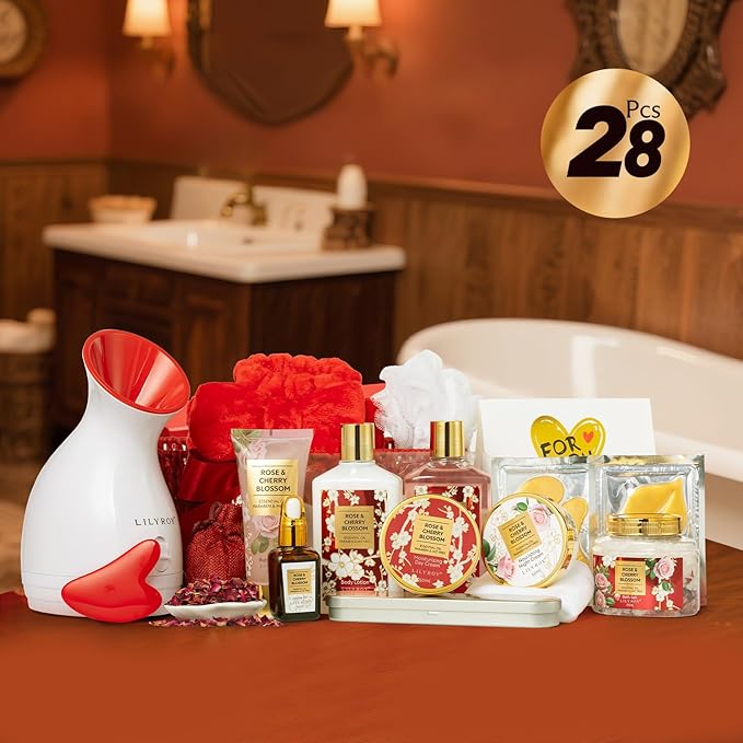 Mothers Day Gifts for Women - 27 Pcs Bath and Body Gifts Basket Set, Rose Spa Gifts Set Skin Care Set for Women, Gift Baskets Set for Mom | Gifts for Birthday, Christmas Gift, Valentines Day Gift