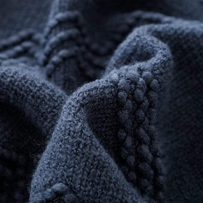 BOURINA Navy Throw Blanket 50x60 Inch Boho Knitted Soft Throw Sofa Blanket | Knitted Throw Blanket 50x60 Inches, Soft Lightweight Boho Weave Throw Decorative Couch Blanket for Living Room Bedroom Chair
